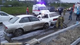 Три иномарки и автобус столкнулись в Петропавловске