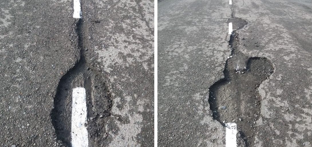 На Камчатке дорожную разметку нанесли на разбитую трассу На Камчатке дорожную разметку нанесли на разбитую трассу